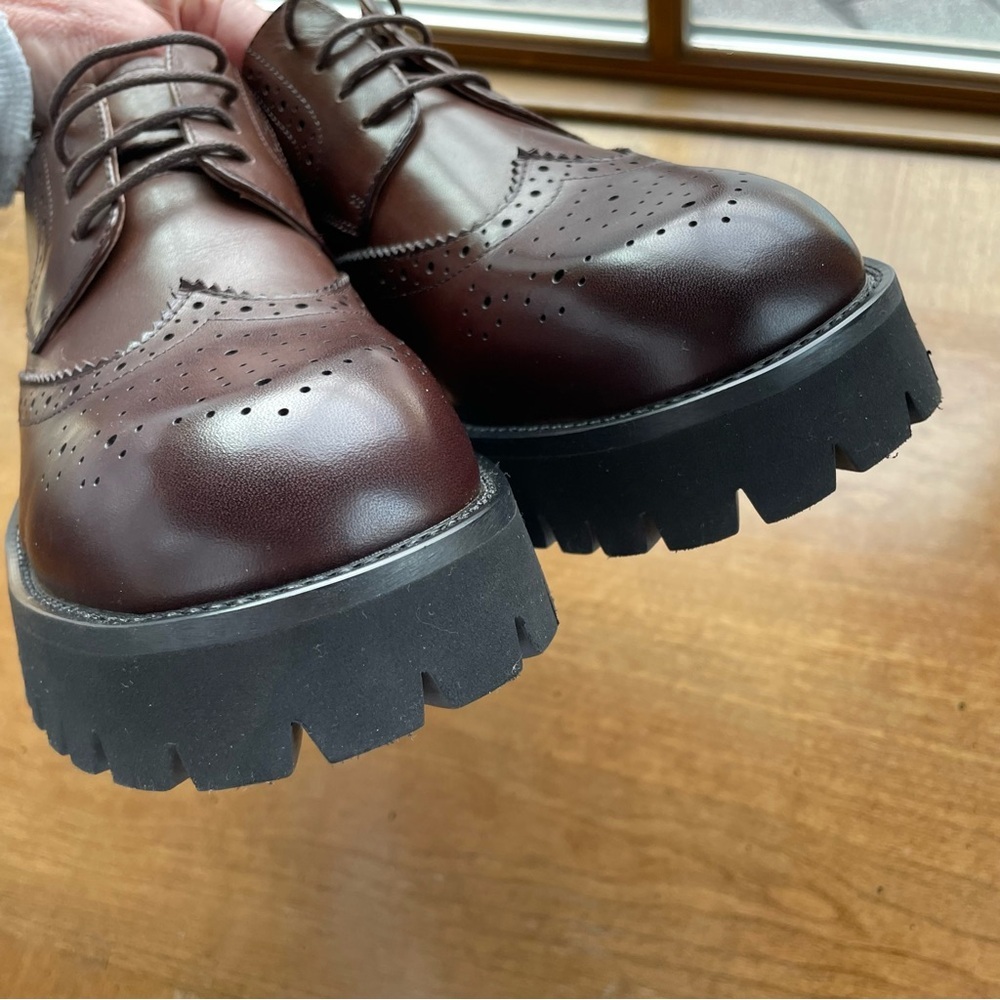 Beau Today Brown Oxford Classic Derby Leather Wingtip Platform Loafers size 9.5 - Picture 4 of 11